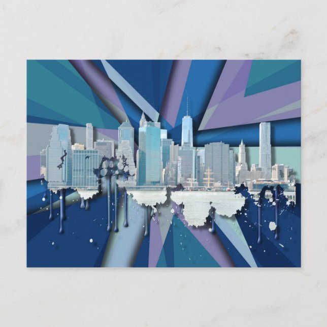 New York City Skyline | Blue 3D Postcard (Front)