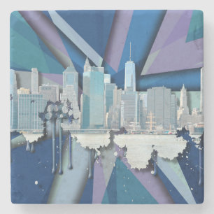 New York City Skyline Blue 3D Stone Coaster