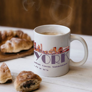 New York City Skyline. Boroughs and Coordinates Coffee Mug