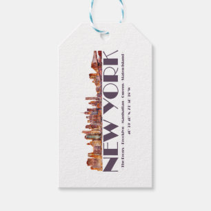 New York City Skyline. Boroughs and Coordinates Gift Tags