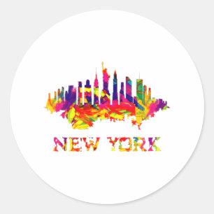 New York City skyline bright colourful Classic Round Sticker