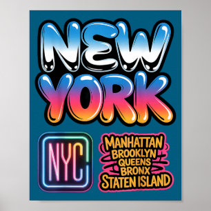 New york city skyline bronx queens manhattan state poster