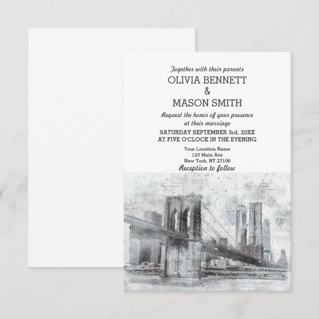 New York City Skyline Brooklyn Wedding Invitation (Front/Back)