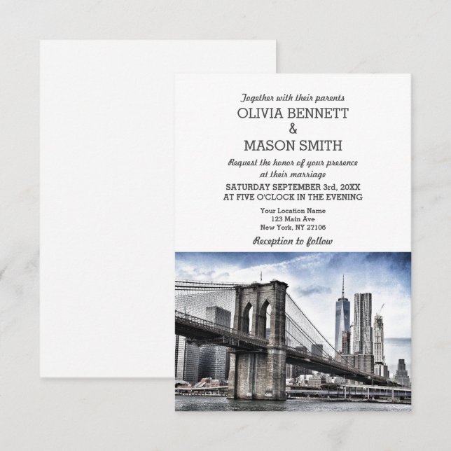 New York City Skyline Brooklyn Wedding Invitation (Front/Back)