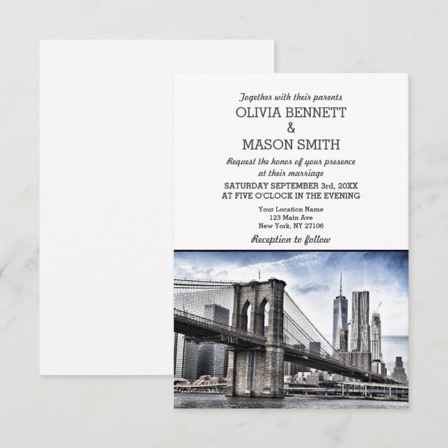 New York City Skyline Brooklyn Wedding Invitation (Front/Back)