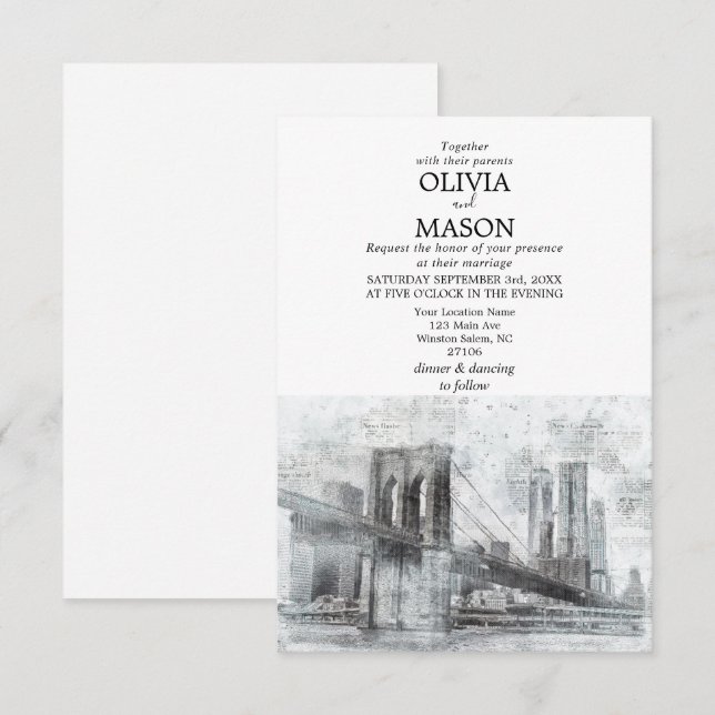 New York City Skyline Brooklyn Wedding Invitation (Front/Back)