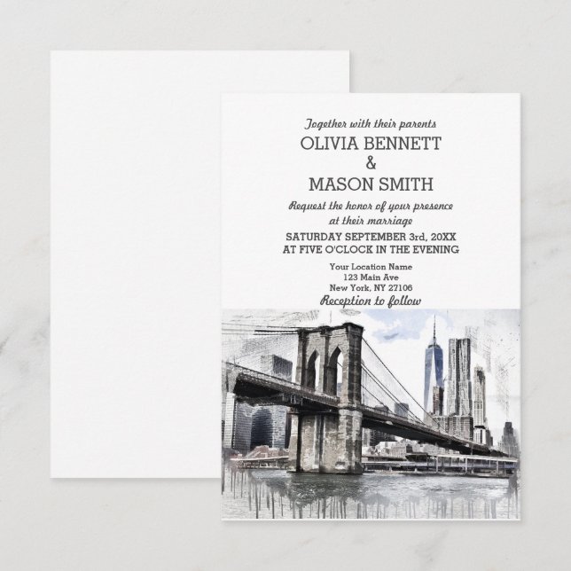 New York City Skyline Brooklyn Wedding Invitation (Front/Back)