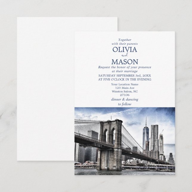 New York City Skyline Brooklyn Wedding Invitation (Front/Back)