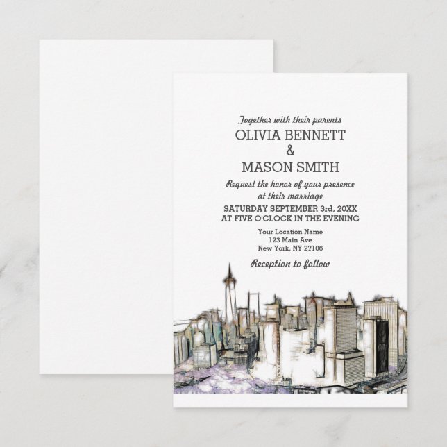 New York City Skyline Brooklyn Wedding Invitation (Front/Back)