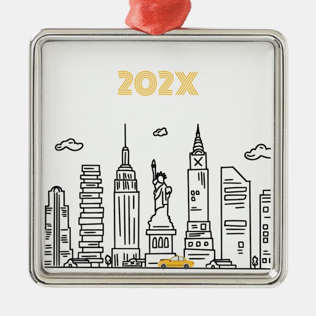 New York City Skyline & Cab Custom Year Ornament  (Front)