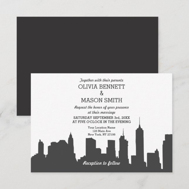 New York City Skyline Cityscape Wedding Invitation (Front/Back)