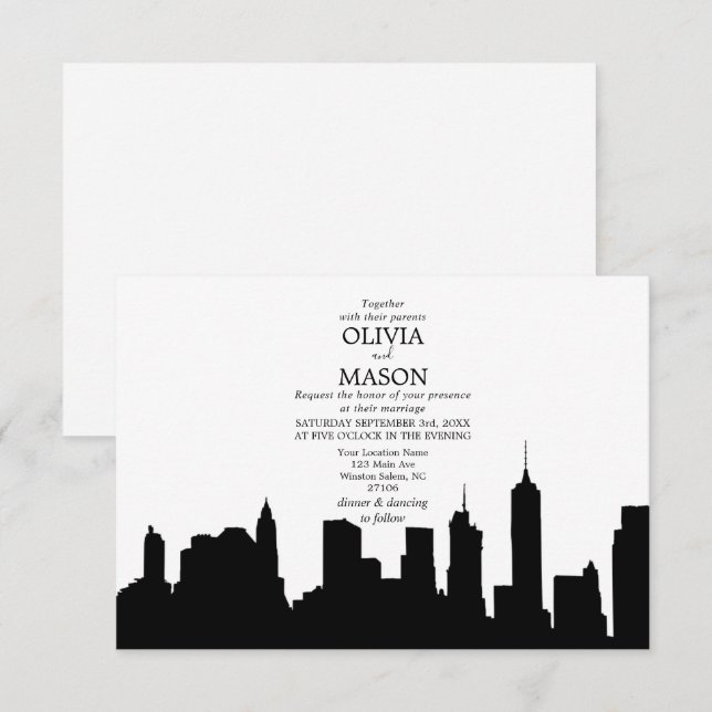 New York City Skyline Cityscape Wedding Invitation (Front/Back)