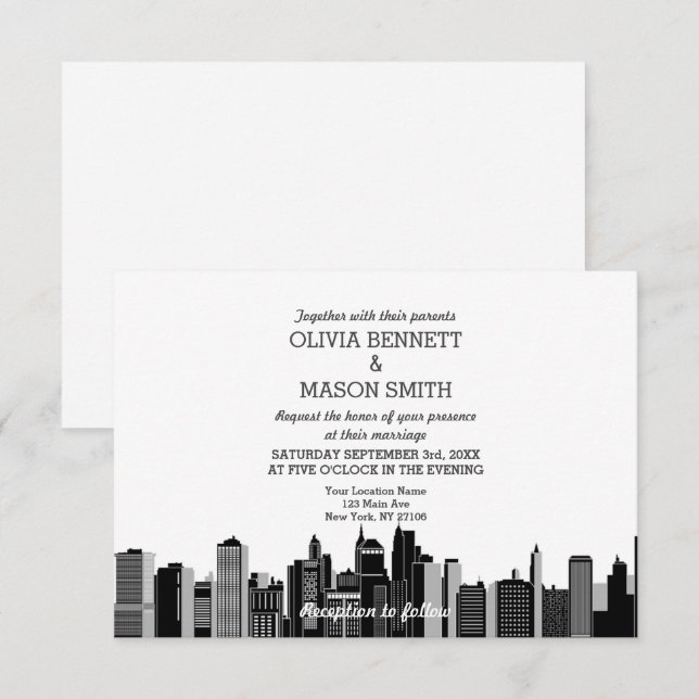 New York City Skyline Cityscape Wedding Invitation (Front/Back)