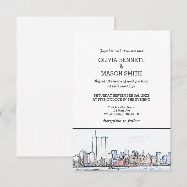 New York City Skyline Cityscape Wedding Invitation (Front/Back)