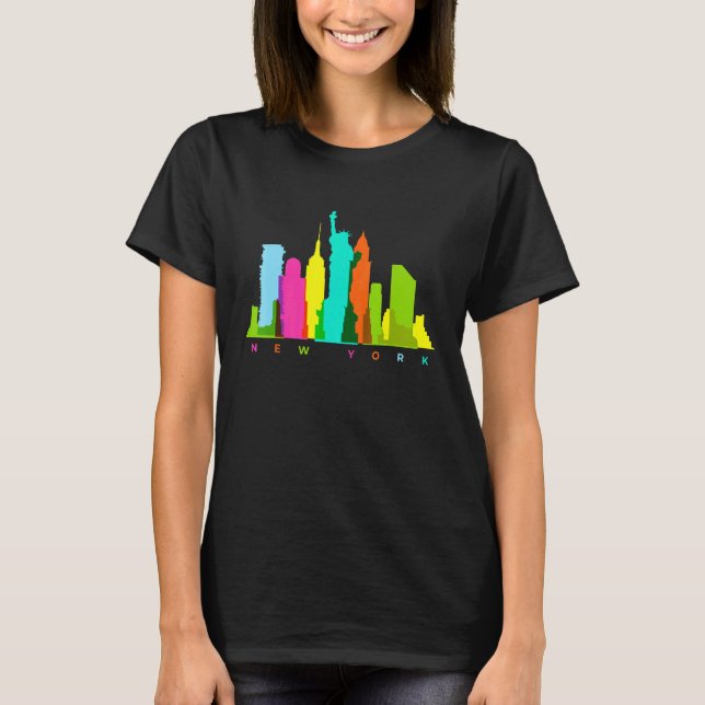 New York City Skyline Colourful New Yorker Citysca T-Shirt (Front)