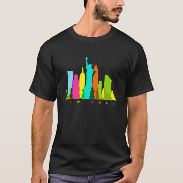 New York City Skyline Colourful New Yorker Citysca T-Shirt (Front)