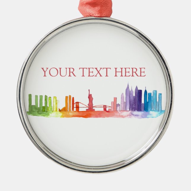 NEW YORK CITY skyline Colourful rainbow modern Metal Tree Decoration (Front)