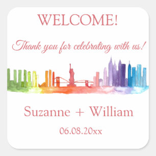NEW YORK CITY skyline Colourful rainbow Weddings  Square Sticker