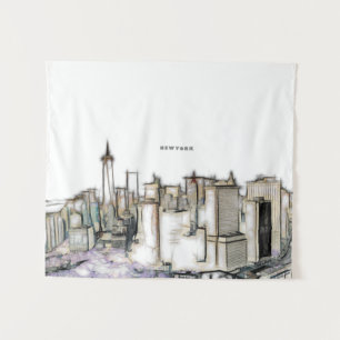 New york City Skyline Drawing Tapestry