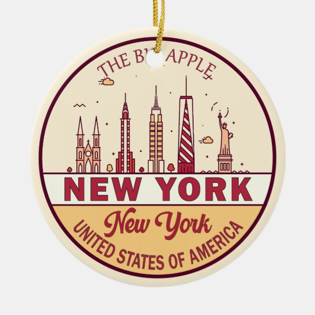 New York City Skyline Emblem Ceramic Tree Decoration (Front)
