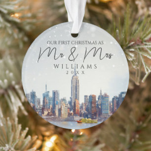 New York City Skyline First Christmas As Mr & Mrs Ornament