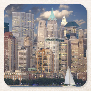 New York City Skyline from Hudson River Square Paper Coaster