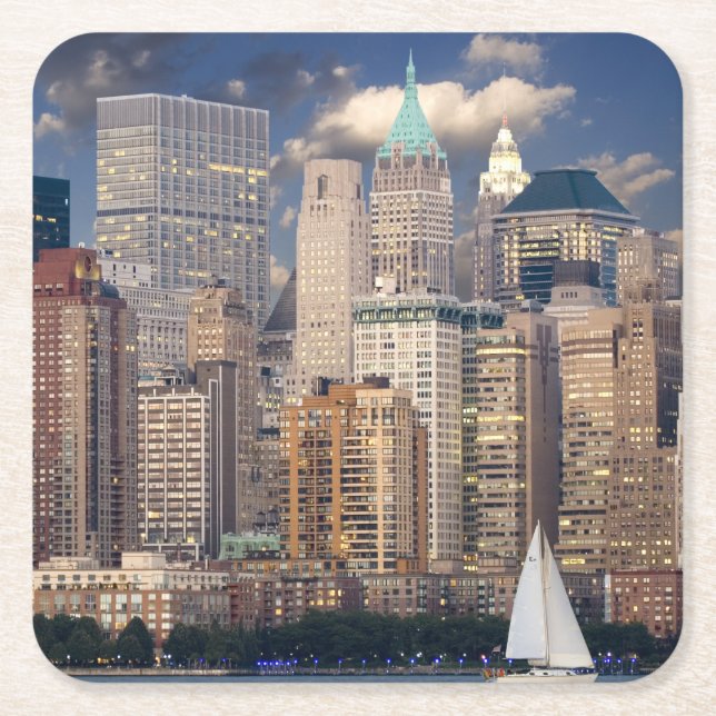New York City Skyline from Hudson River Square Paper Coaster (Front)