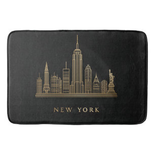 New York City Skyline Gold Line Art Bath Mat