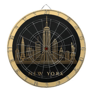 New York City Skyline Gold Line Art Dartboard