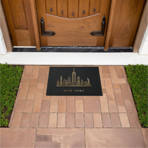 New York City Skyline Gold Line Art Doormat
