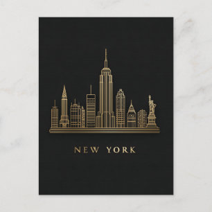 New York City Skyline Gold Line Art Holiday Postcard