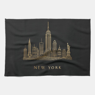 New York City Skyline Gold Line Art Tea Towel