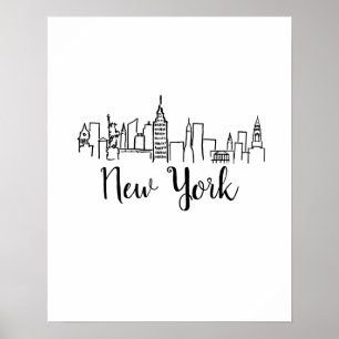 New York City Skyline Illustration Art Poster