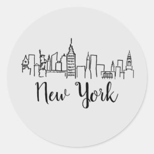 New York City Skyline Illustration  Classic Round Sticker
