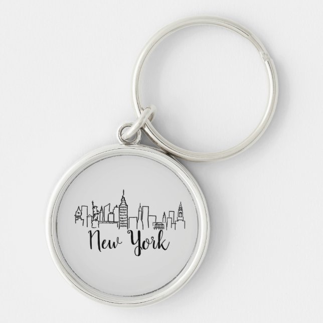 New York City Skyline Illustration Key Ring (Front)
