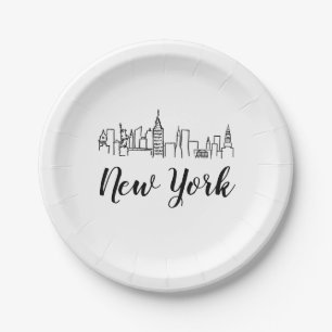 New York City Skyline Illustration Paper Plate