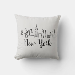New York City Skyline Illustration Pillow