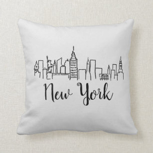 New York City Skyline Illustration Pillow