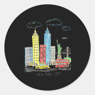 New York City Skyline Illustration Urban Kids Art  Classic Round Sticker