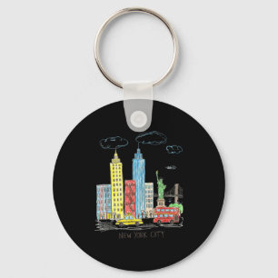 New York City Skyline Illustration Urban Kids Art  Key Ring