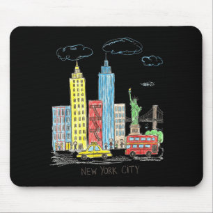 New York City Skyline Illustration Urban Kids Art  Mouse Mat