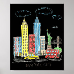 New York City Skyline Illustration Urban Kids Art  Poster