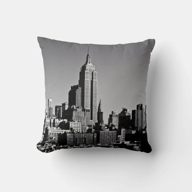 New York City Skyline in Black and White Cushion (Front)