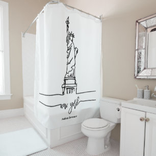 New York City Skyline Lady Liberty Statue Shower Curtain