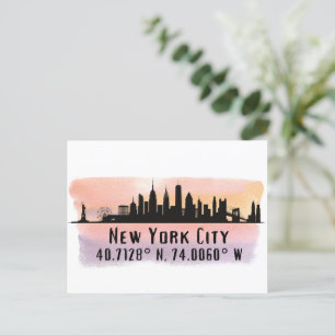 New York City Skyline Latitude and Longitude  Postcard