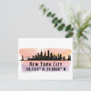 New York City Skyline Latitude and Longitude  Postcard