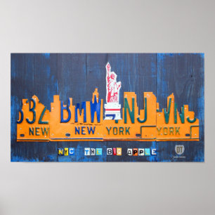 New York City Skyline License Plate Art Poster