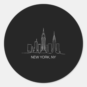 New York City Skyline Line Art Drawing Nyc Souveni Classic Round Sticker