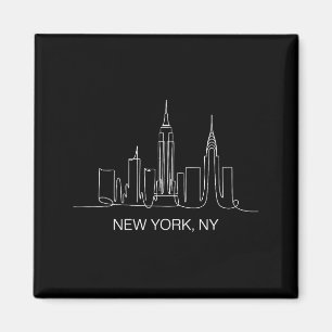 New York City Skyline Line Art Drawing Nyc Souveni Magnet