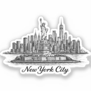 New York City Skyline Line Art Illustration